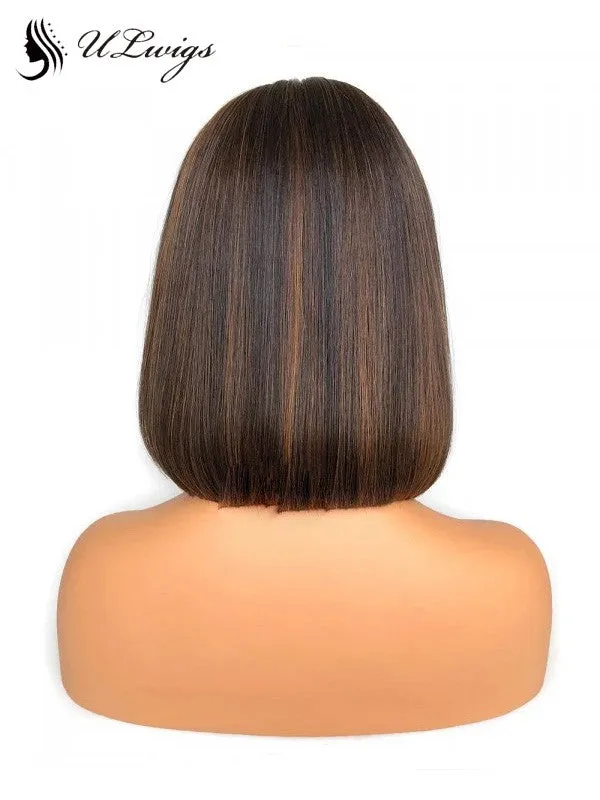 2020 New Rena Lace Front Bob Wig Brown Streaks With Bleached Knots ULWIGS128
