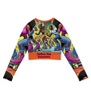 Airfros And Babyhairs Super Heros on Skates Pink long-sleeve crop top