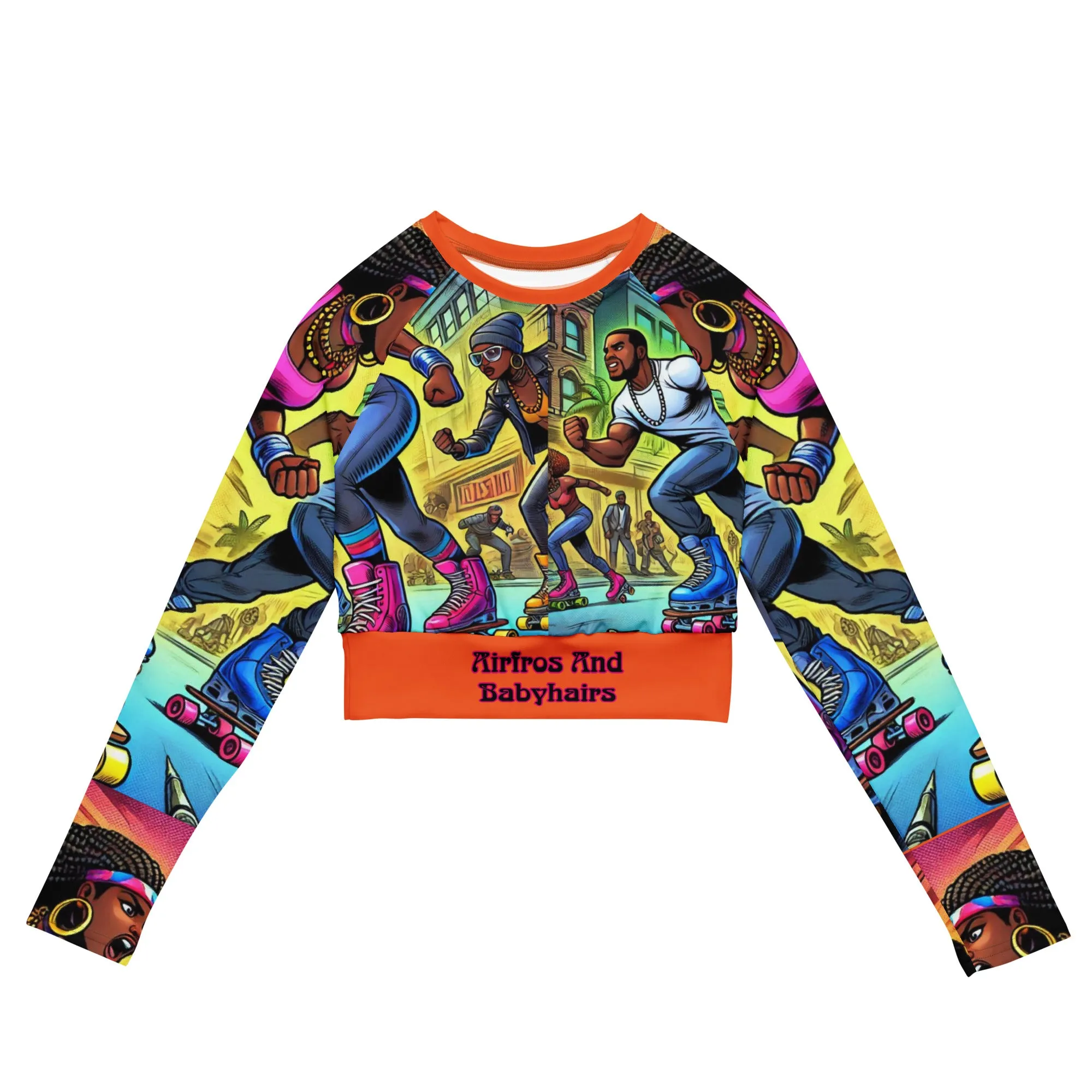 Airfros And Babyhairs Super Heros on Skates Pink long-sleeve crop top