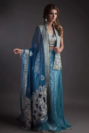 Alluring Jacket lehnga dress in blue and silver color # B3331