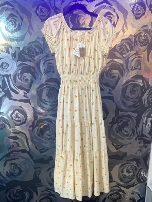 ANN MASHBURN 'Britini Dress' Cap Sleeve Neurtal Maxi Dress with Embroidered Flowers