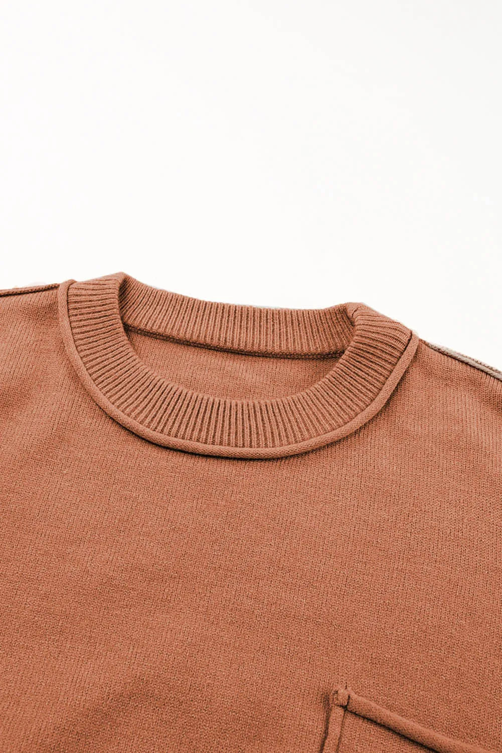 Apricot Raw Edge Patch Pocket Exposed Seam Loose Sweater