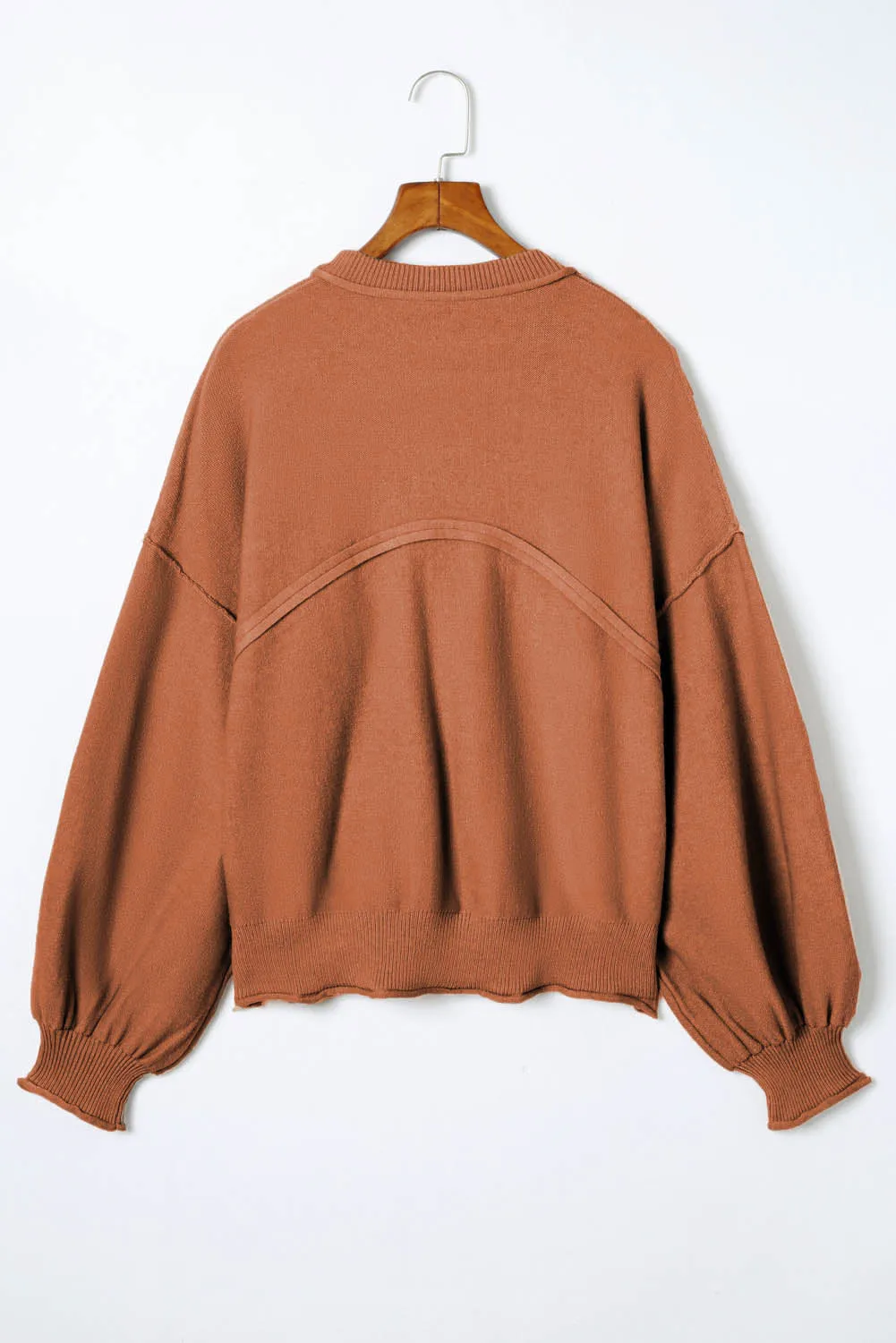 Apricot Raw Edge Patch Pocket Exposed Seam Loose Sweater