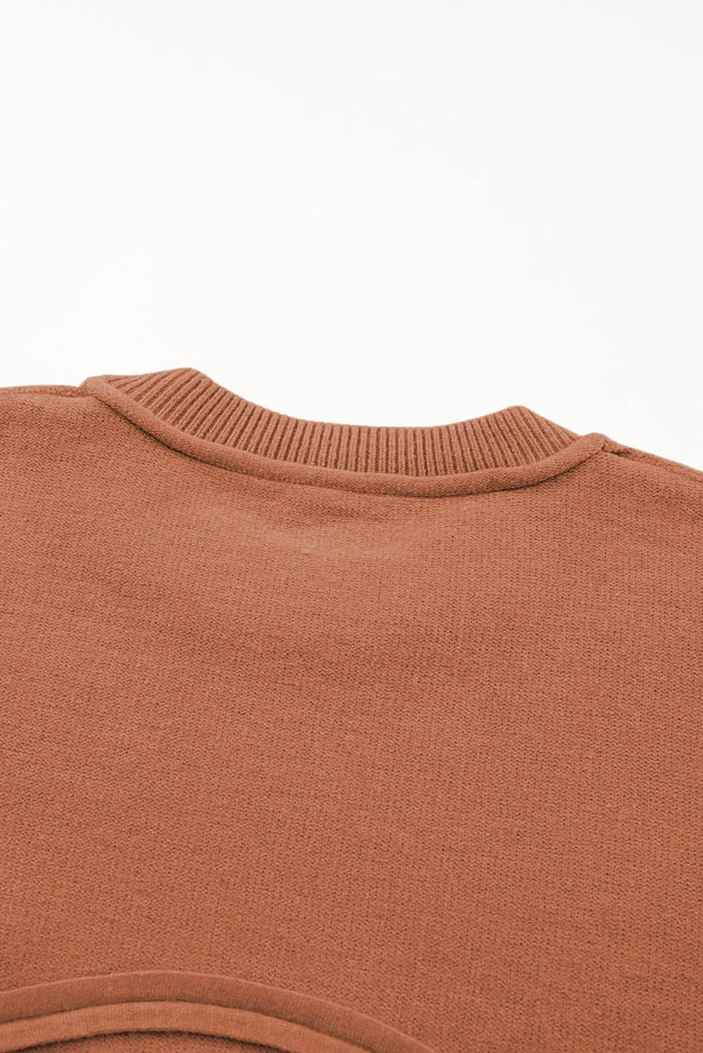 Apricot Raw Edge Patch Pocket Exposed Seam Loose Sweater