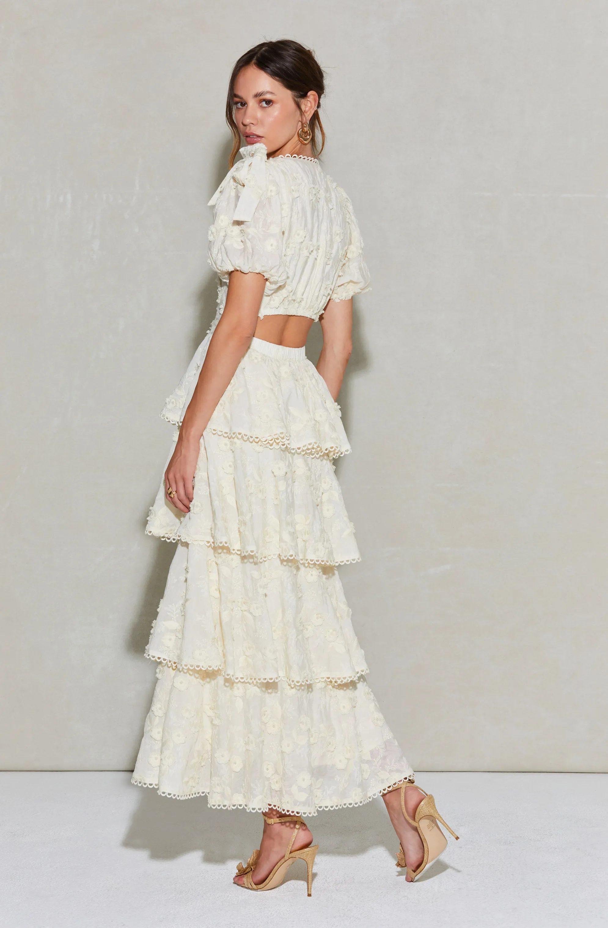 Arianell Embroidered Floral Tiered Dress