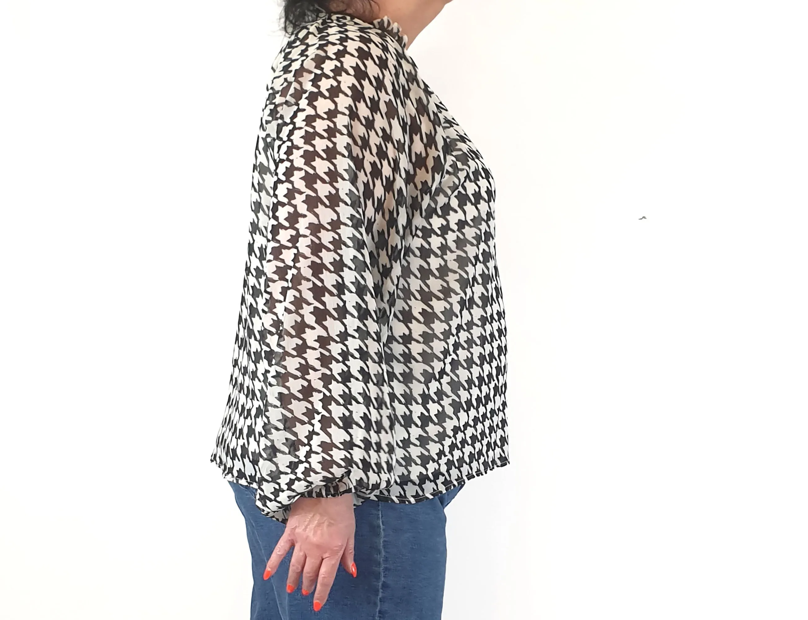 Atmos & Here houndstooth print long sleeve top size 16