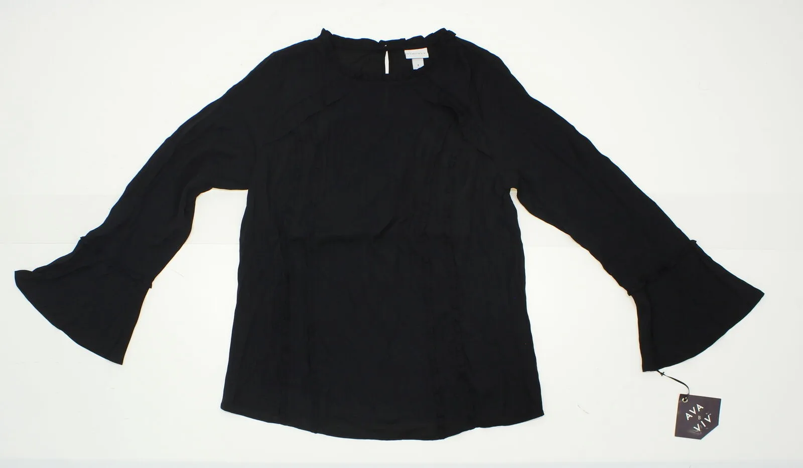 Ava & Viv Women's Plus Size Ruffle Trim Blouse Shirt Black X