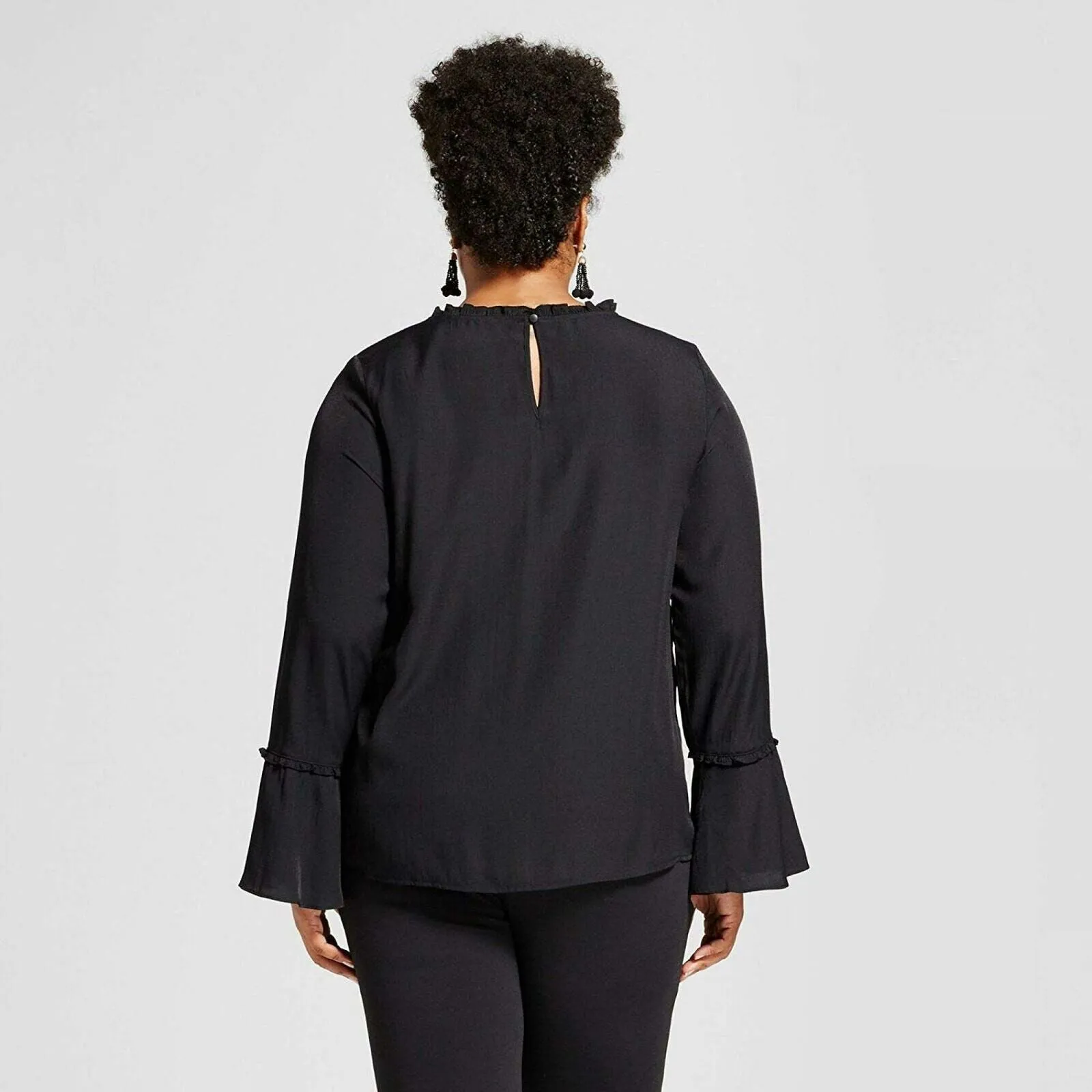 Ava & Viv Women's Plus Size Ruffle Trim Blouse Shirt Black X