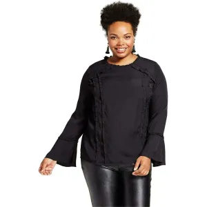 Ava & Viv Women's Plus Size Ruffle Trim Blouse Shirt Black X