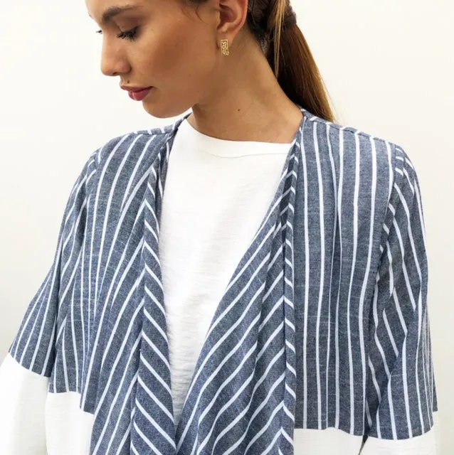 AW19 STYLISH BLUE STRIPE COLOUR BLOCK LINEN ABAYA