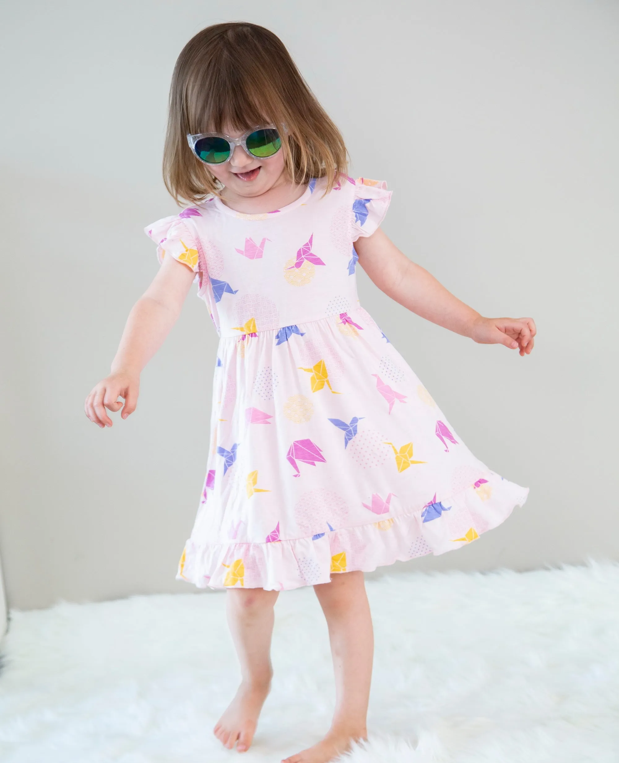 Bamboo Ruffle Dress w/Bloomer (Origami Print)