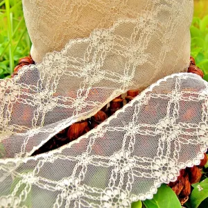 Beautiful Beige Crisscross Embroidered Floral Lace 3¼" wide