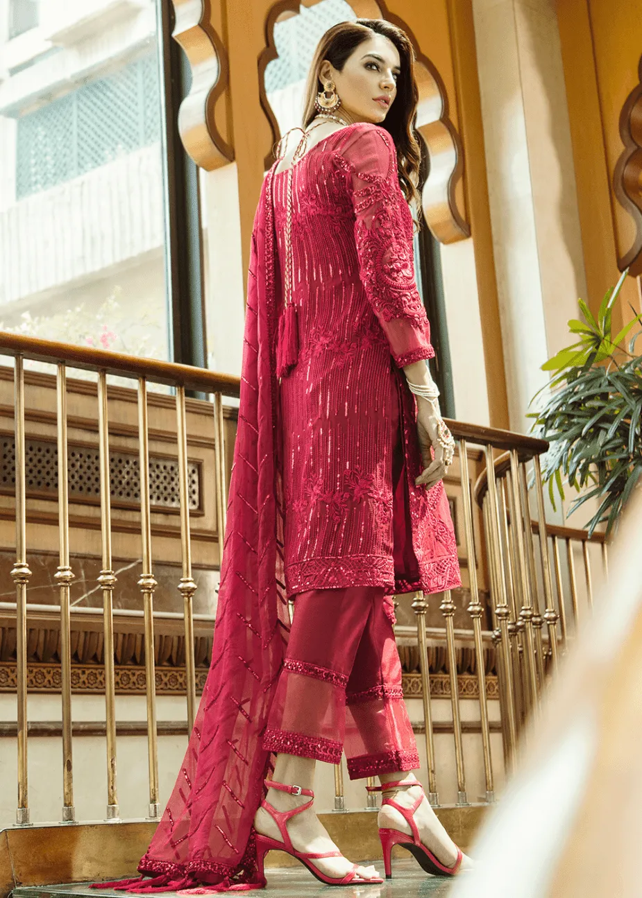 Beautiful thread and sequins embroidered dress in red color # P2300