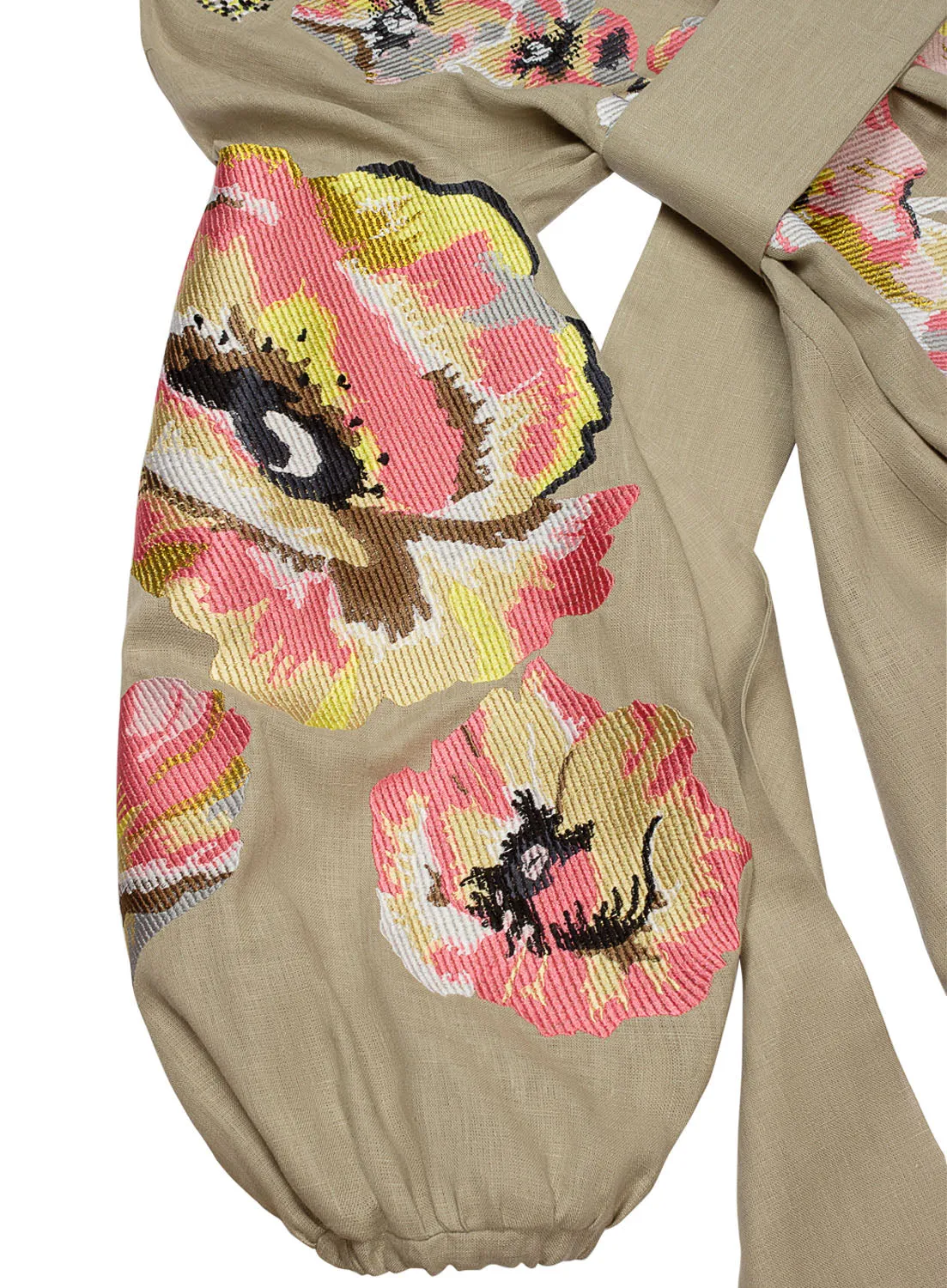 Beige Embroidered Linen Dress