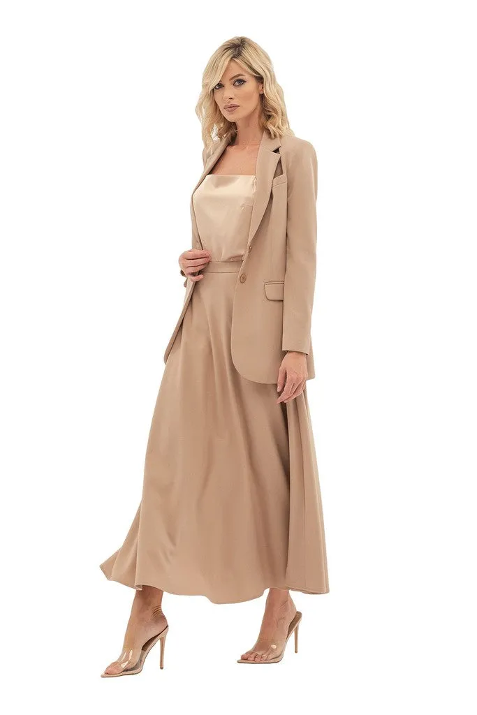 Beige Office Pleated Tea Skirt