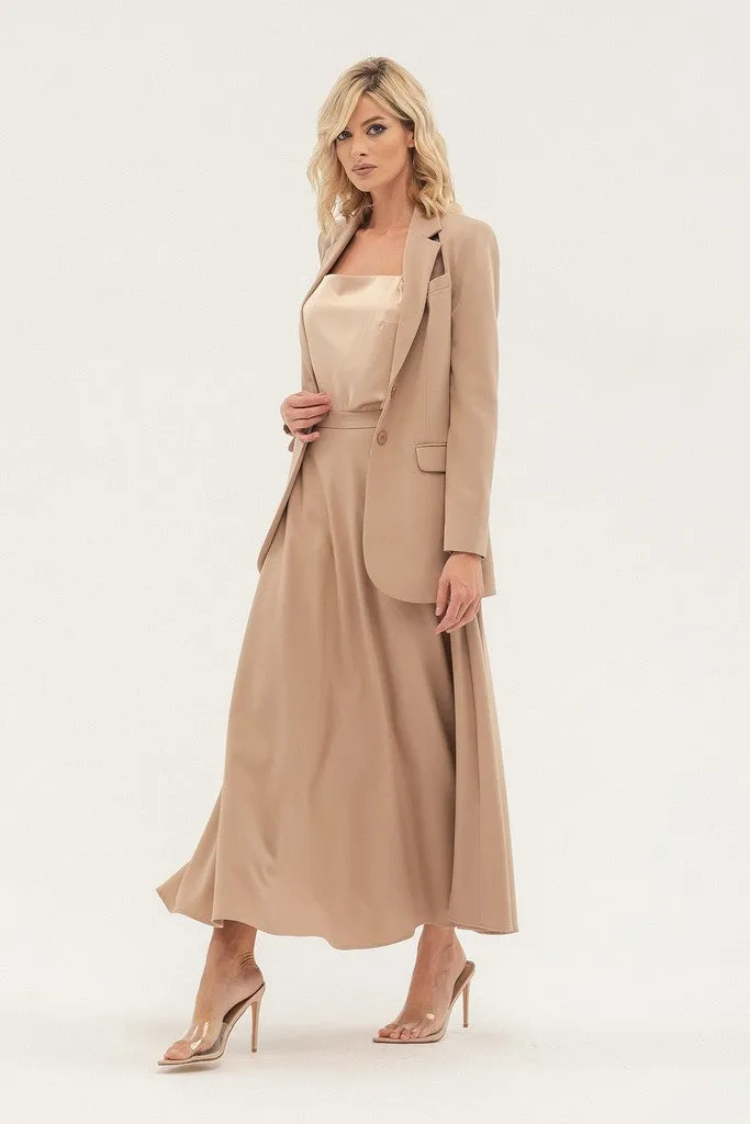 Beige Office Pleated Tea Skirt