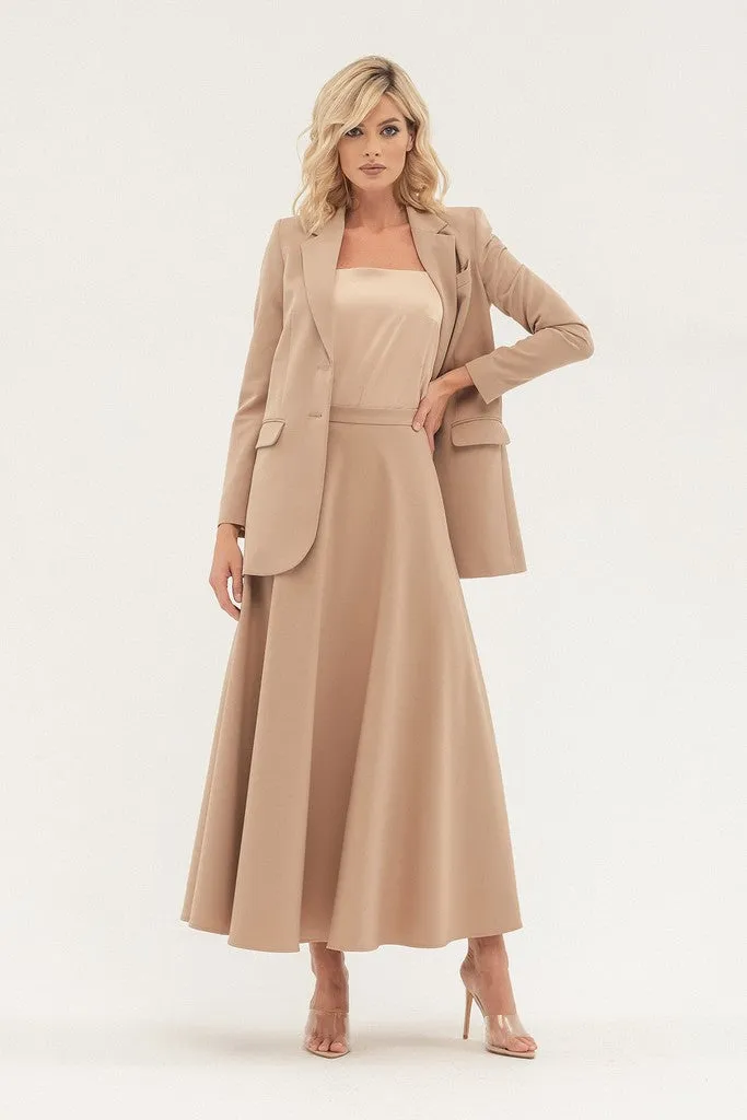 Beige Office Pleated Tea Skirt