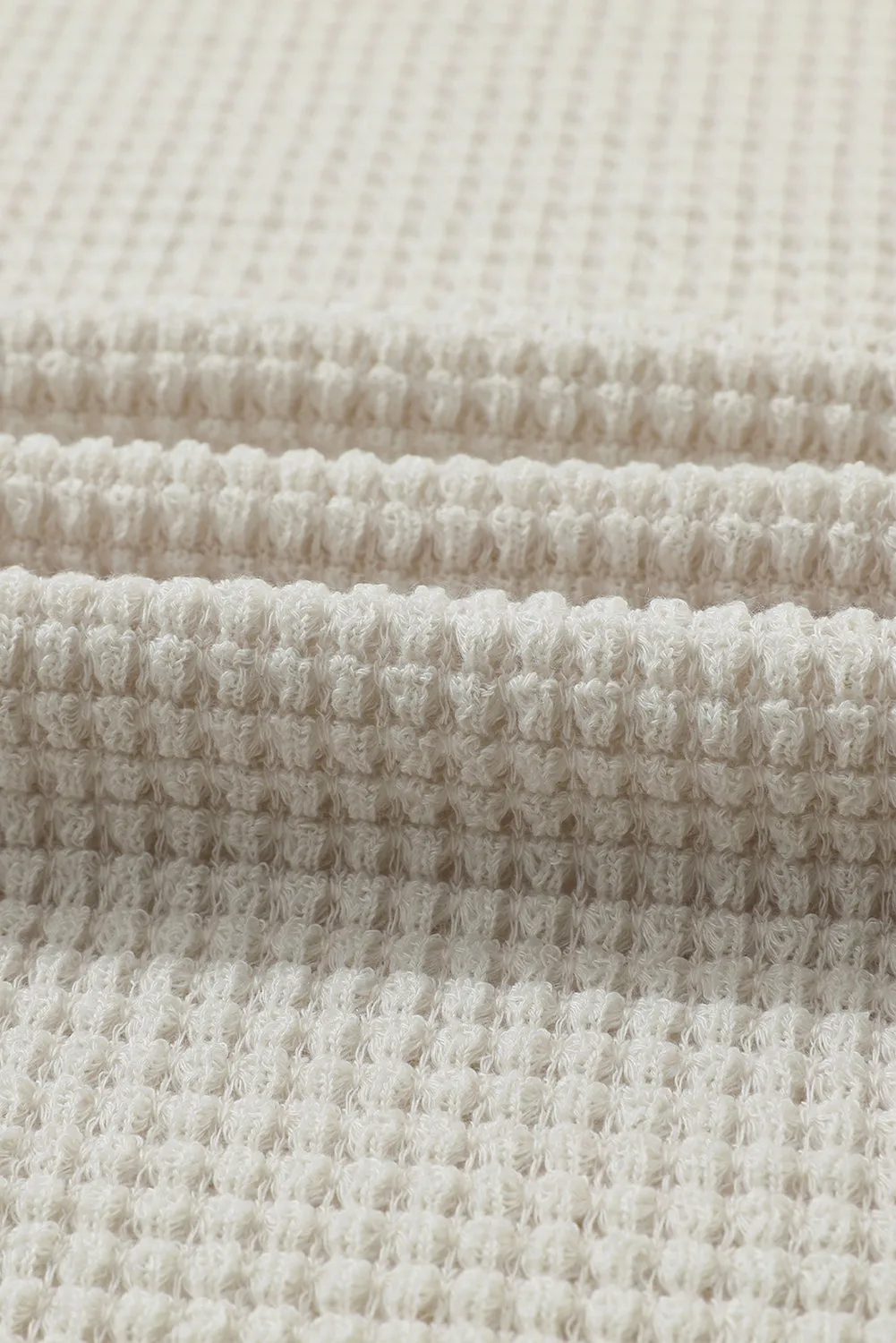 Beige Sunflower Mesh Bubble Sleeve Waffle Knit Top