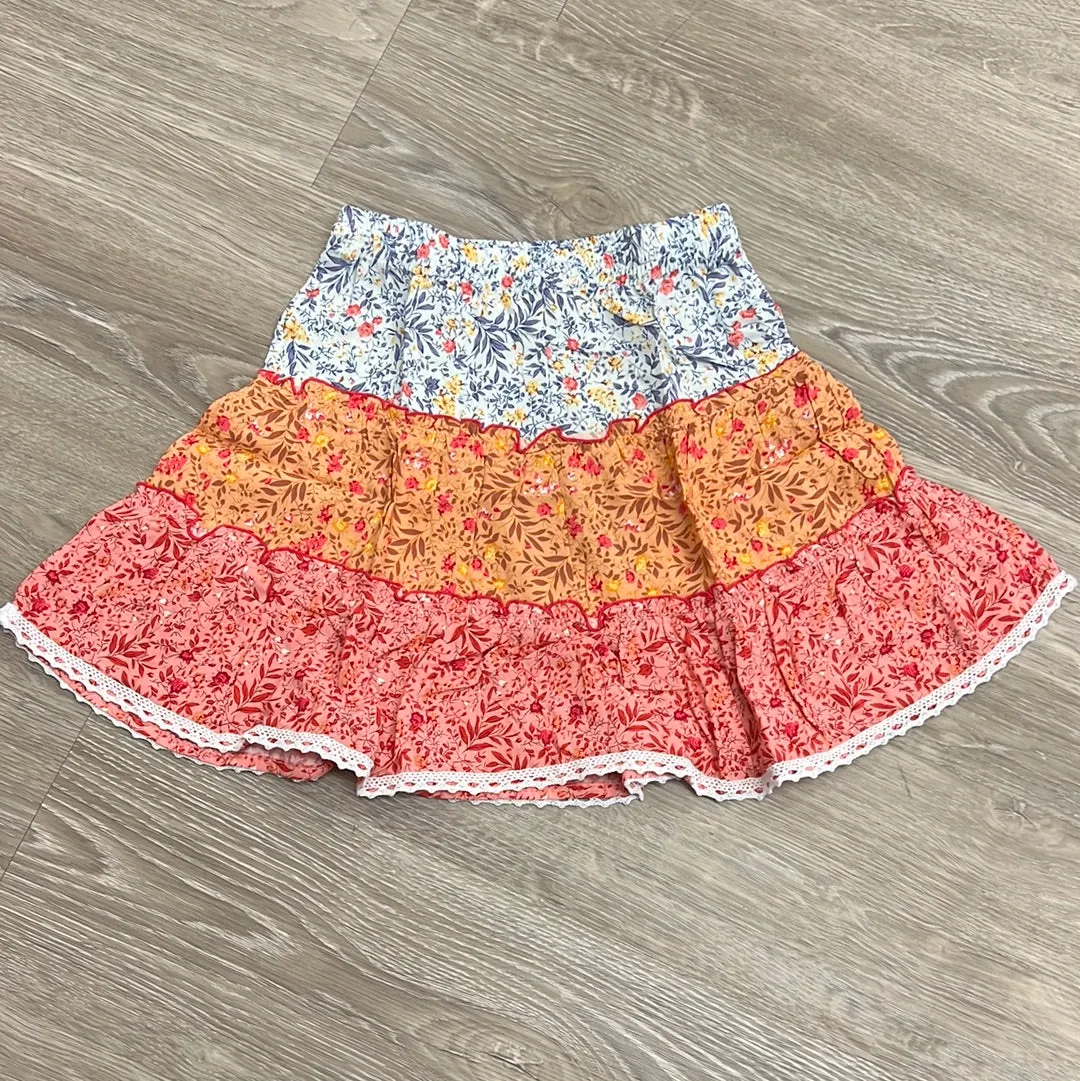Bela & Nuni Multi Floral Tiered Lace Trim Skirt