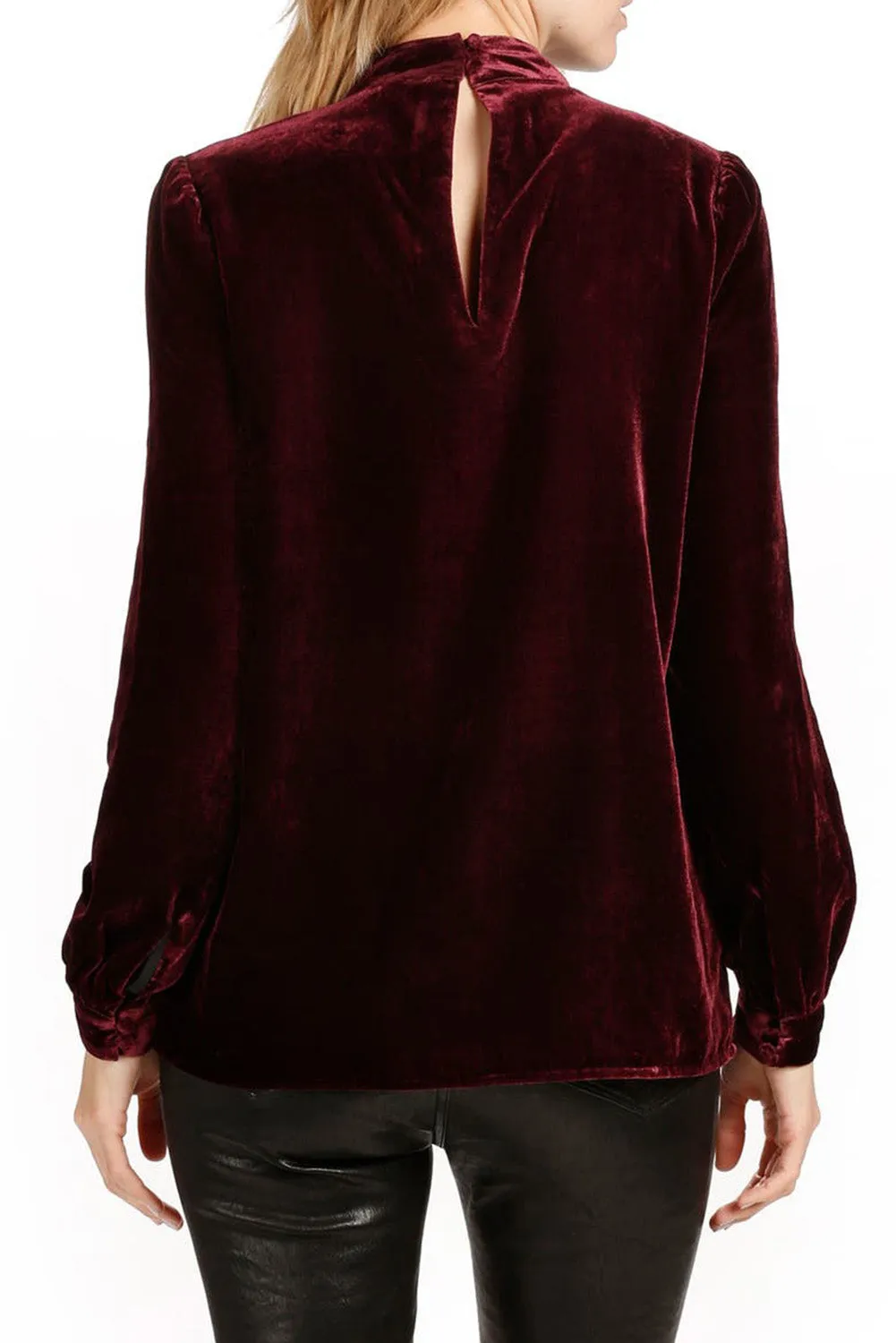 Biking Red Choker Neck Hollow-out Velvet Blouse