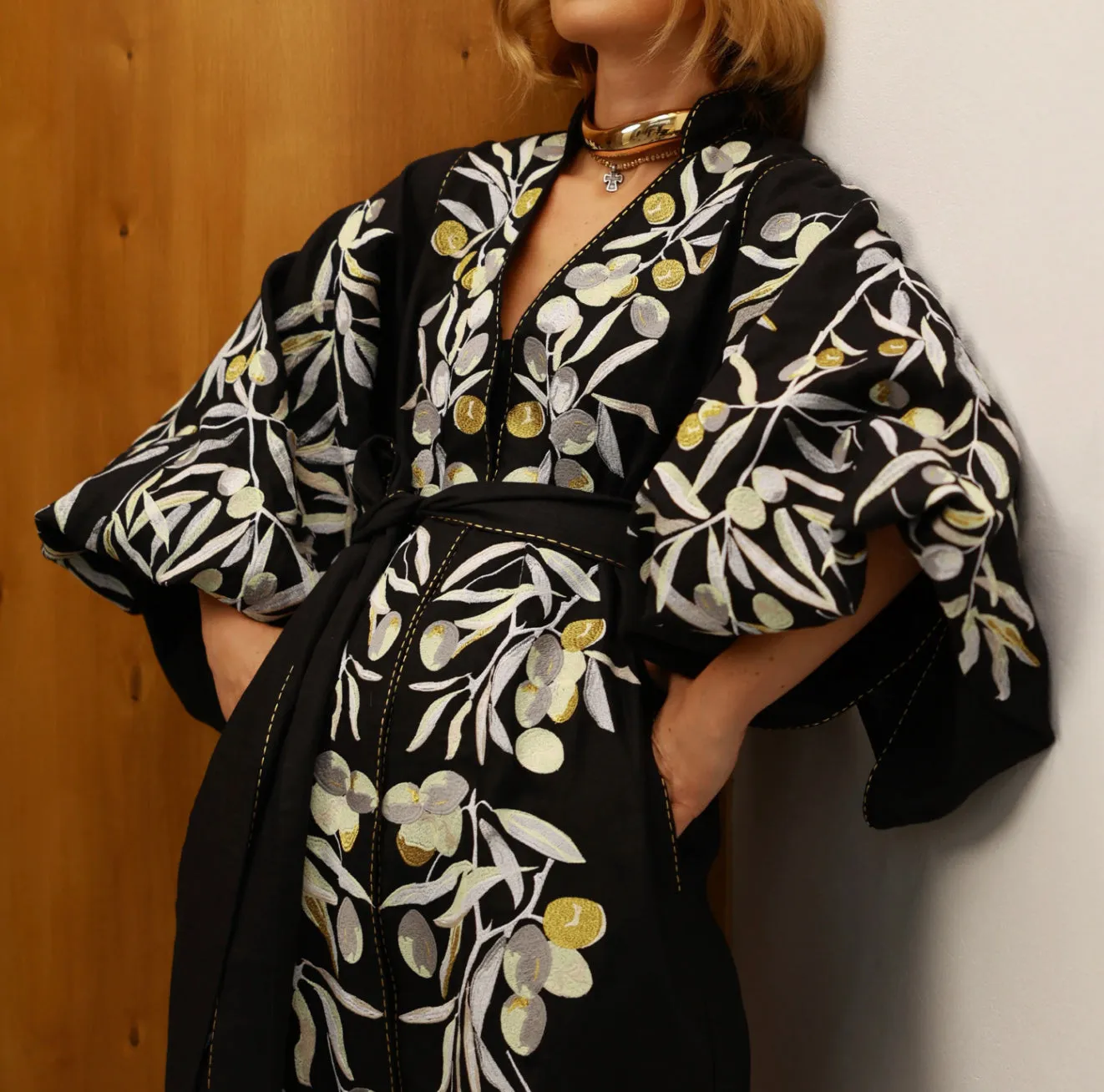 Black embroidered olives dress
