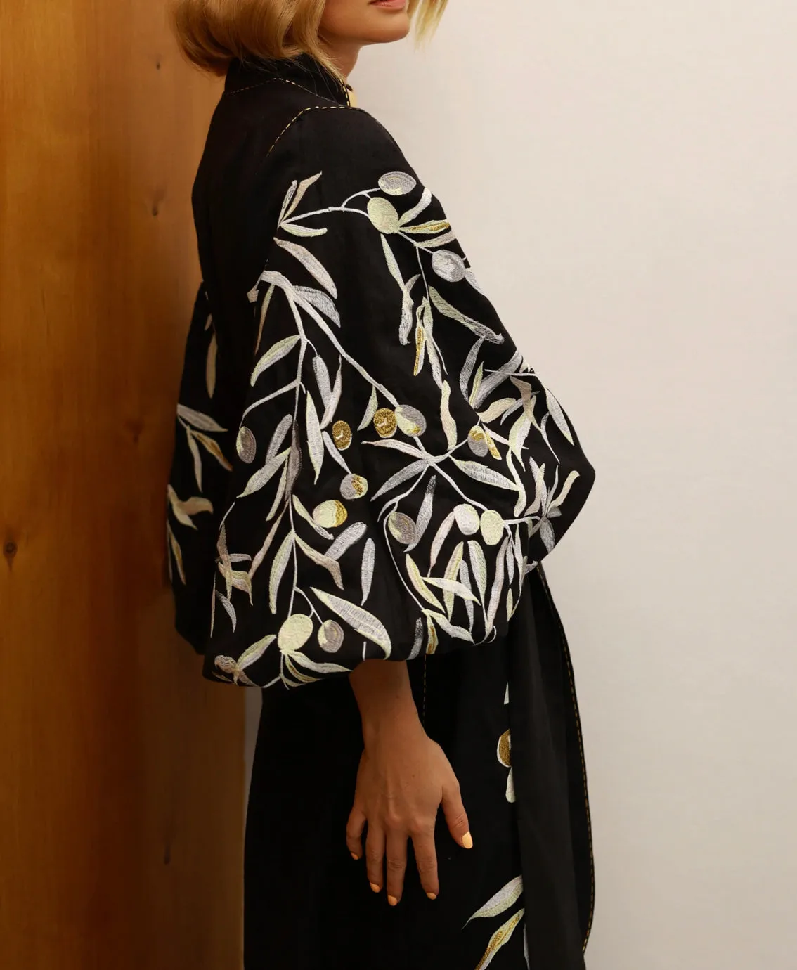 Black embroidered olives dress