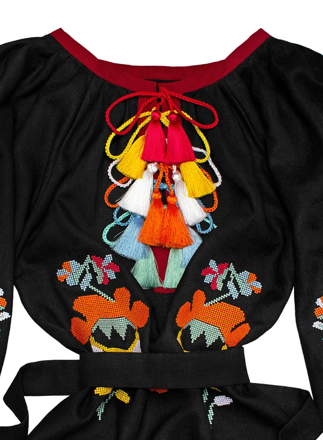 Black Kaftan with bright floral embroidery