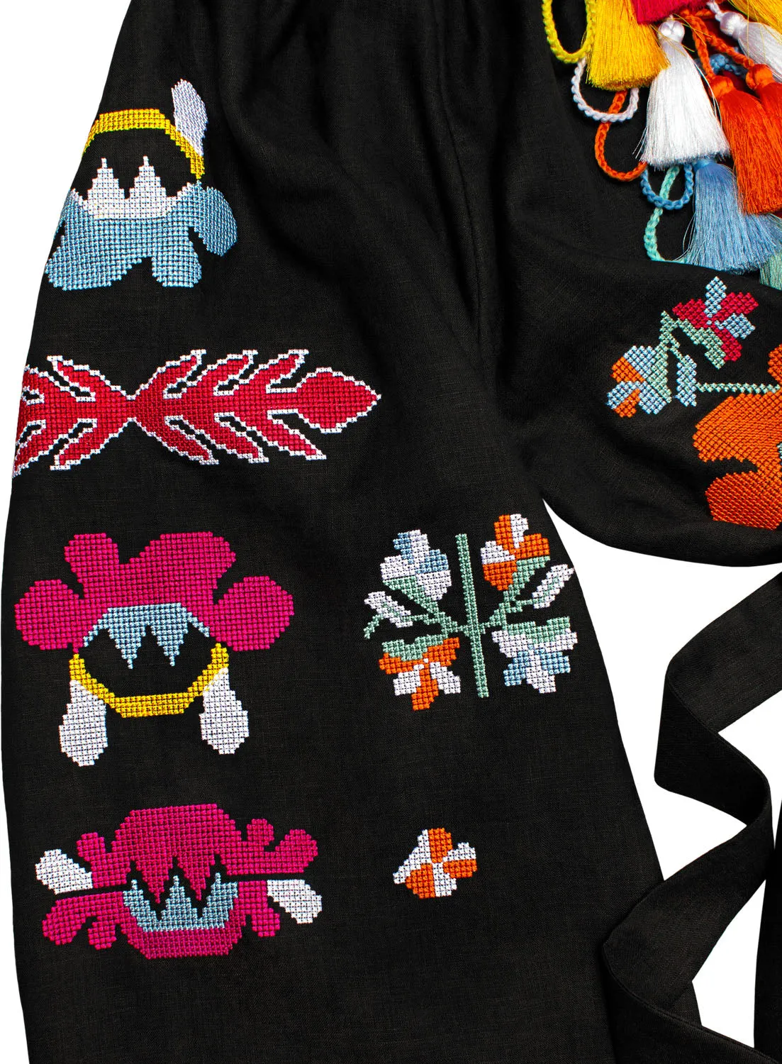 Black Kaftan with bright floral embroidery