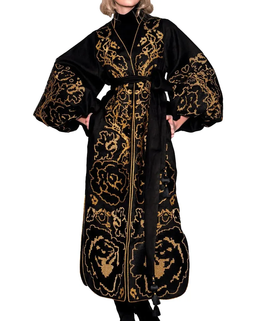 Black kaftan with gold embroidery