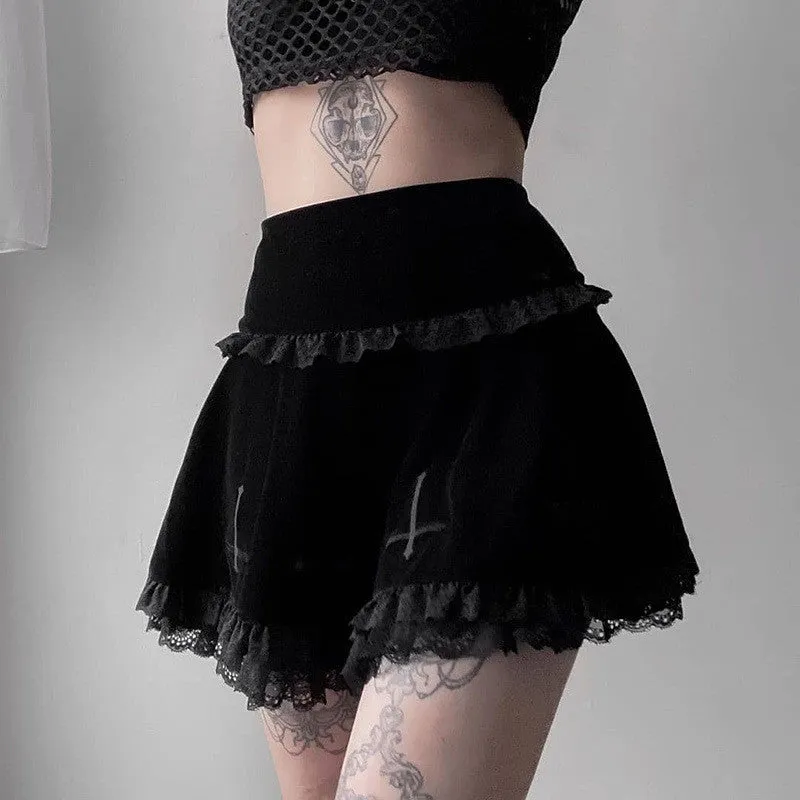 Black Lace Embroidered Skirt ER5718