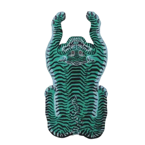 Blue and Green Tiger Yogi Accent Wool Rug