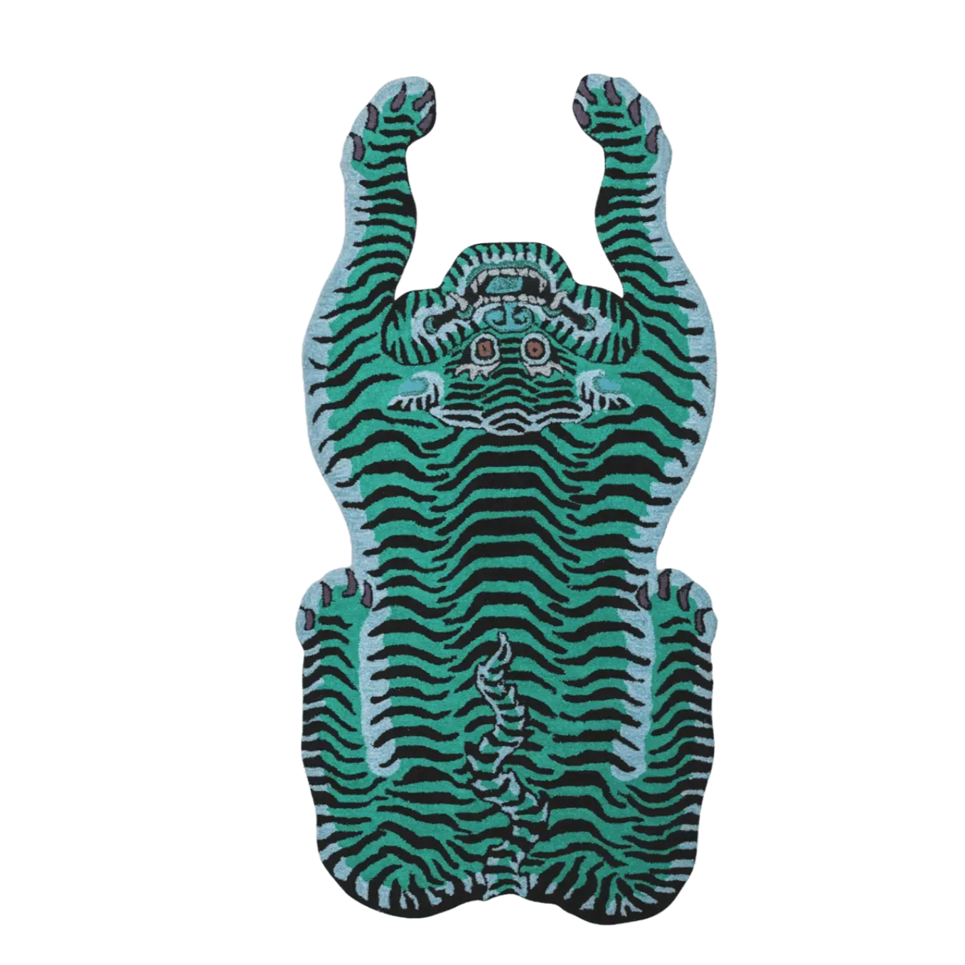 Blue and Green Tiger Yogi Accent Wool Rug