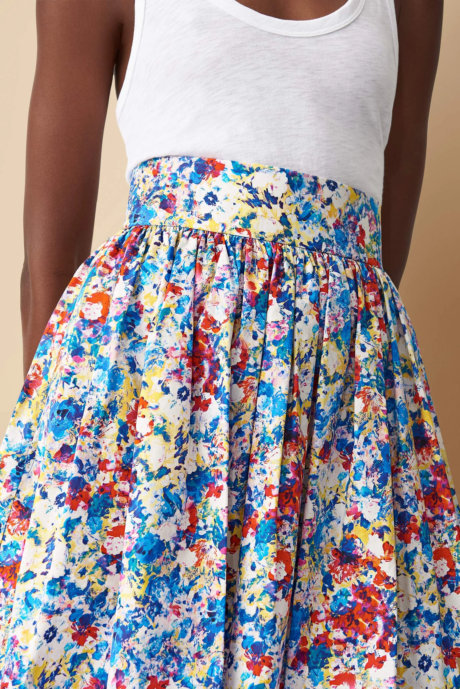 Bobo Floral Print Mini Skirt Cotton Poplin in Blue