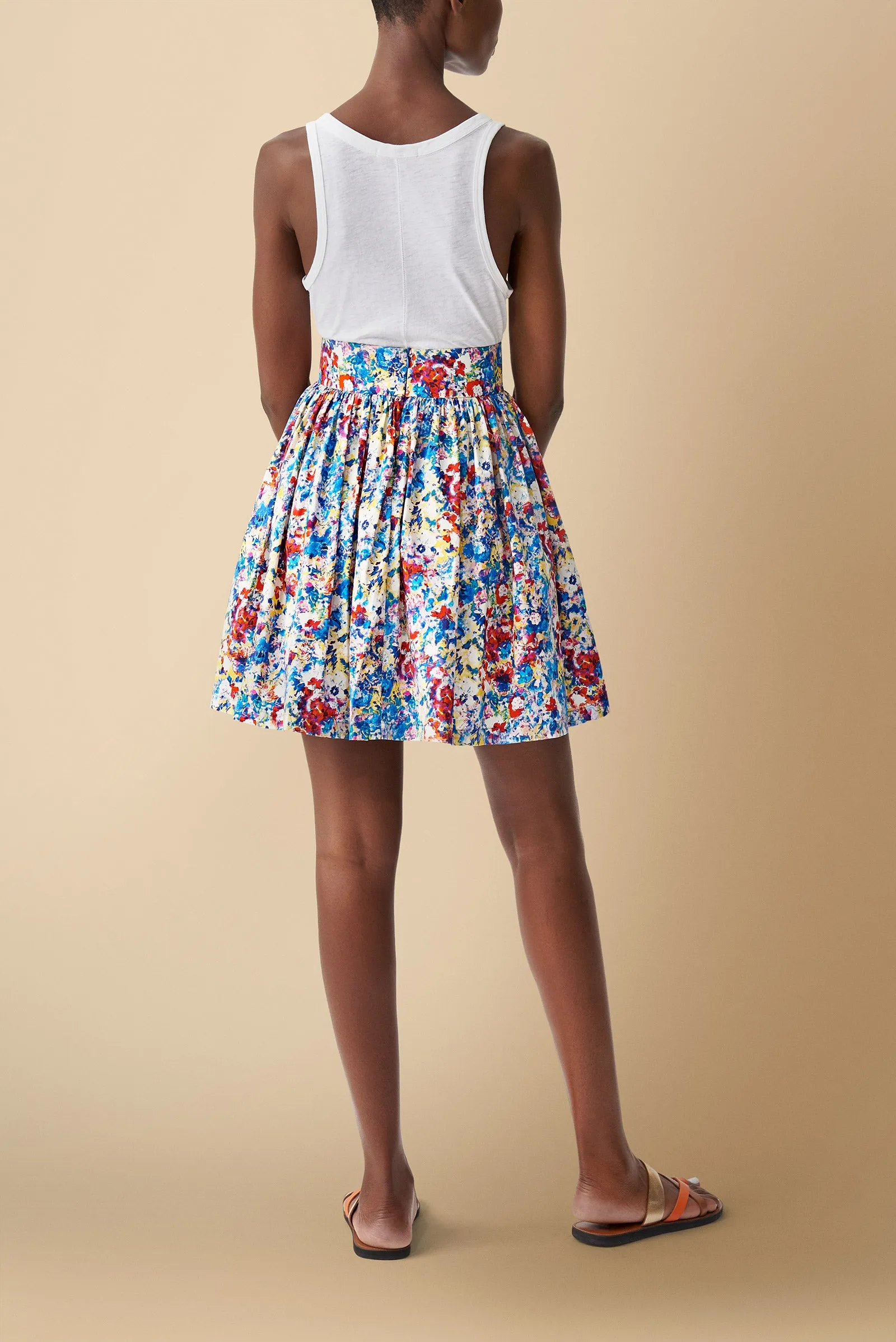 Bobo Floral Print Mini Skirt Cotton Poplin in Blue
