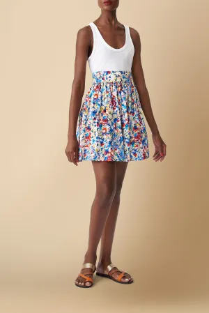 Bobo Floral Print Mini Skirt Cotton Poplin in Blue
