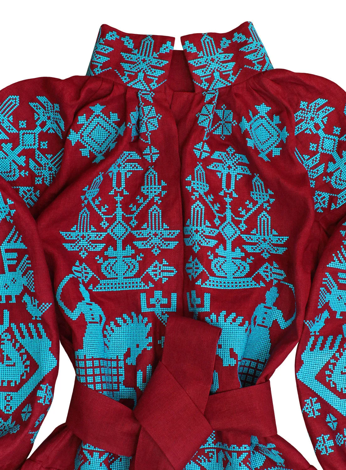 Boho style kaftan with embroidered horses