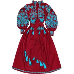 Boho style kaftan with embroidered horses