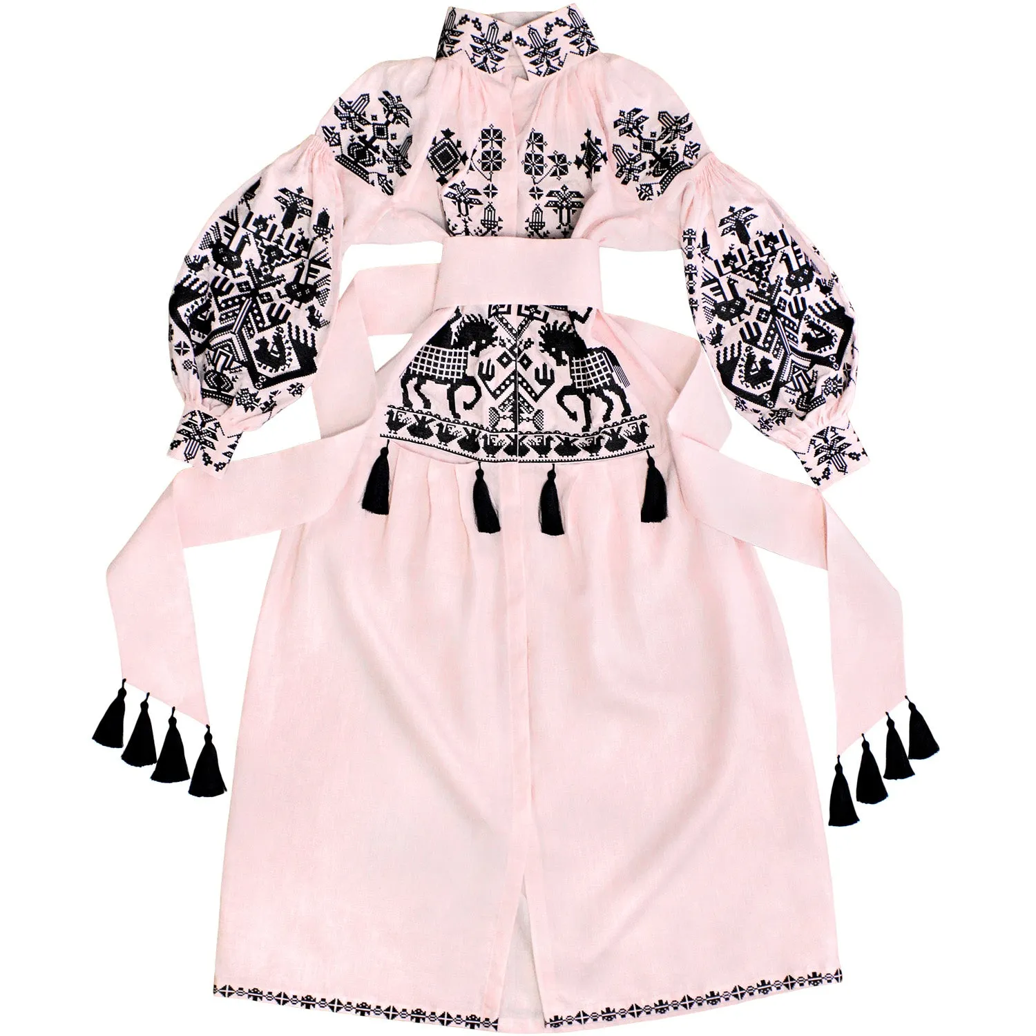 Boho style kaftan with embroidered horses