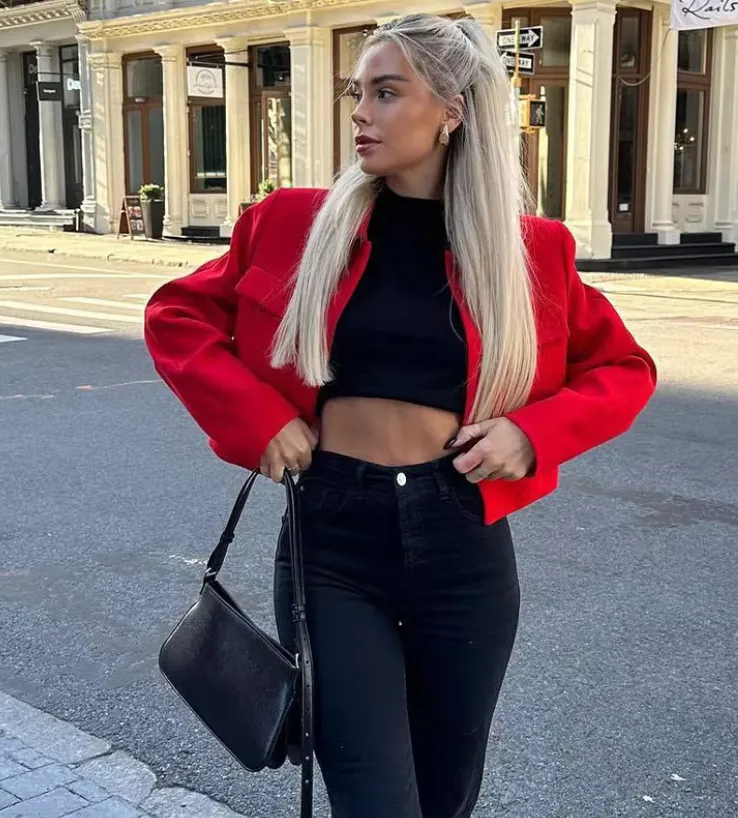 Bold Red Cropped Jacket | Structured Fit | Street Chic Statement
