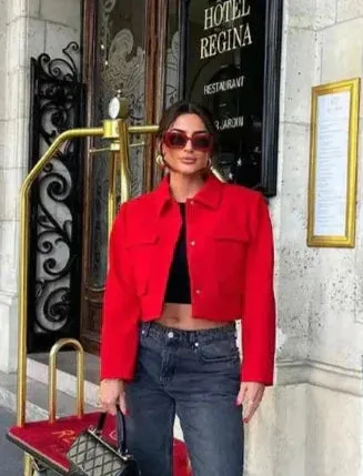 Bold Red Cropped Jacket | Structured Fit | Street Chic Statement