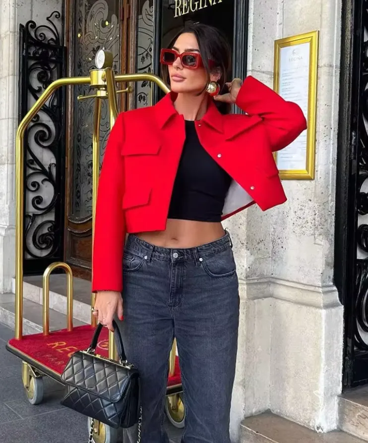 Bold Red Cropped Jacket | Structured Fit | Street Chic Statement