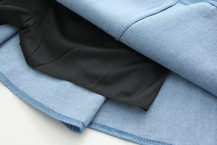 Bow Tied Elastic Waist Denim Skirt