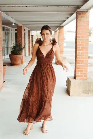 Brown Floral Embroidered Maxi Dress LD2163