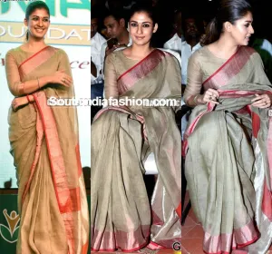 Brown Nayantara Style Linen Saree