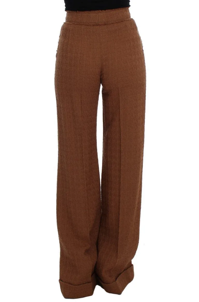 Brown Wool Stretch High Waist Pants