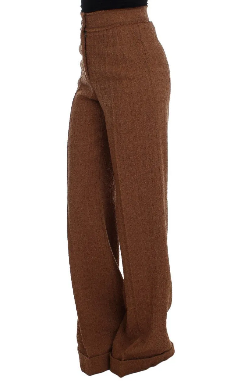 Brown Wool Stretch High Waist Pants