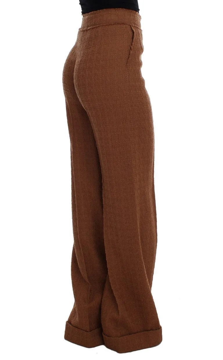 Brown Wool Stretch High Waist Pants