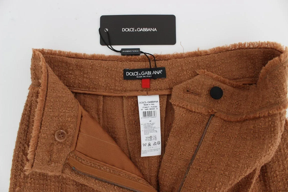 Brown Wool Stretch High Waist Pants