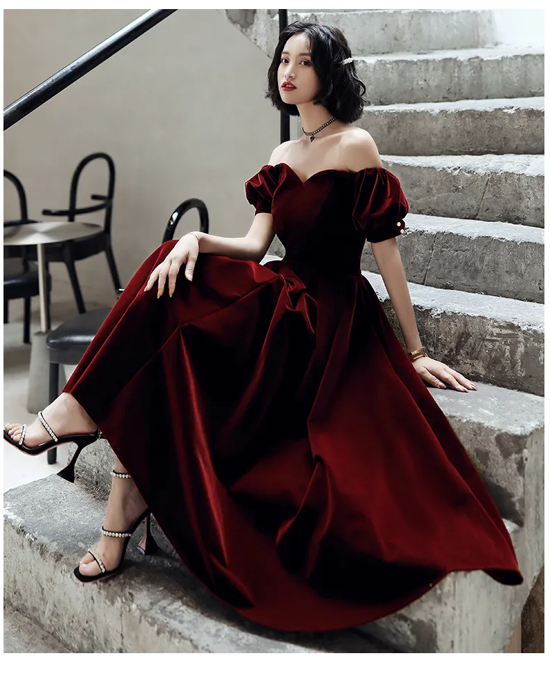 Burgundy velvet short prom Dresses party Dresses