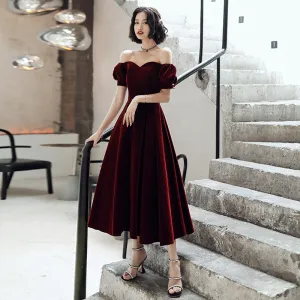 Burgundy velvet short prom Dresses party Dresses